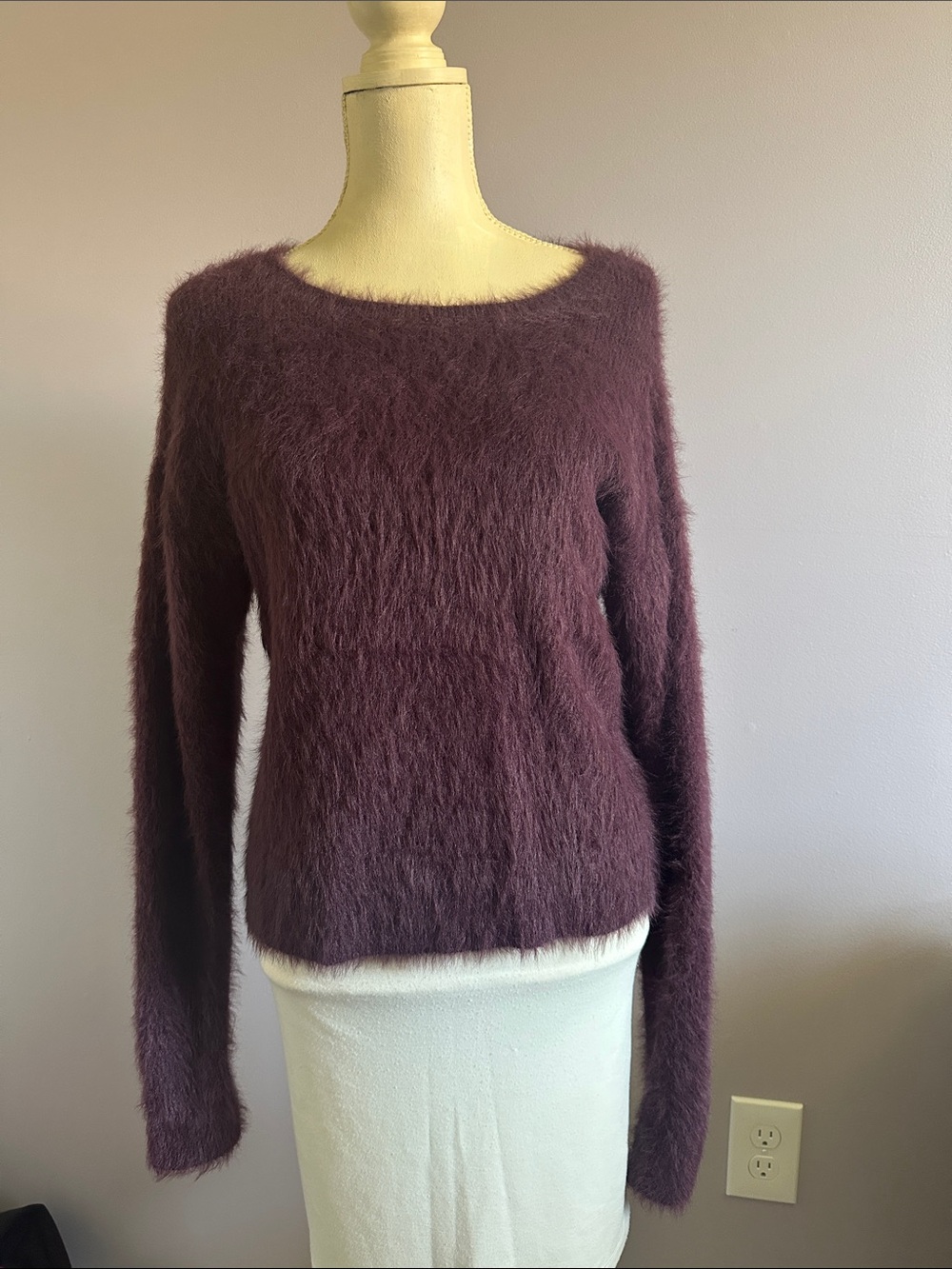 DKNY Fuzzy Boatneck Sweater in Deep Plum